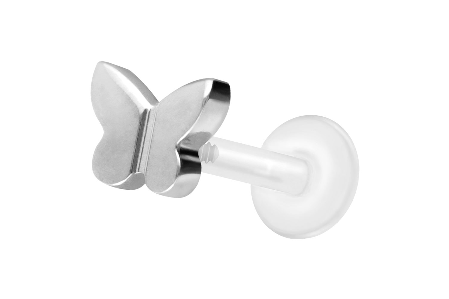 PTFE Labret Piercing mit Innengewinde + Titan-Aufsatz SCHMETTERLING